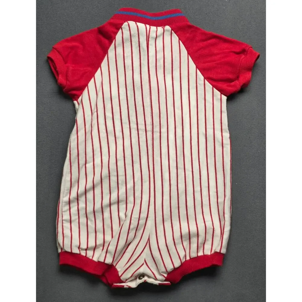 Vintage Buster Brown Boys 18‎ Month Baseball Red Stripe One Piece Mudville Pig